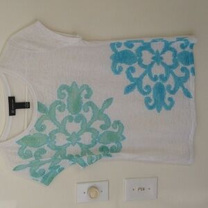 Inc Green aqua blue graphic tee large boho lightweight beachy coastal